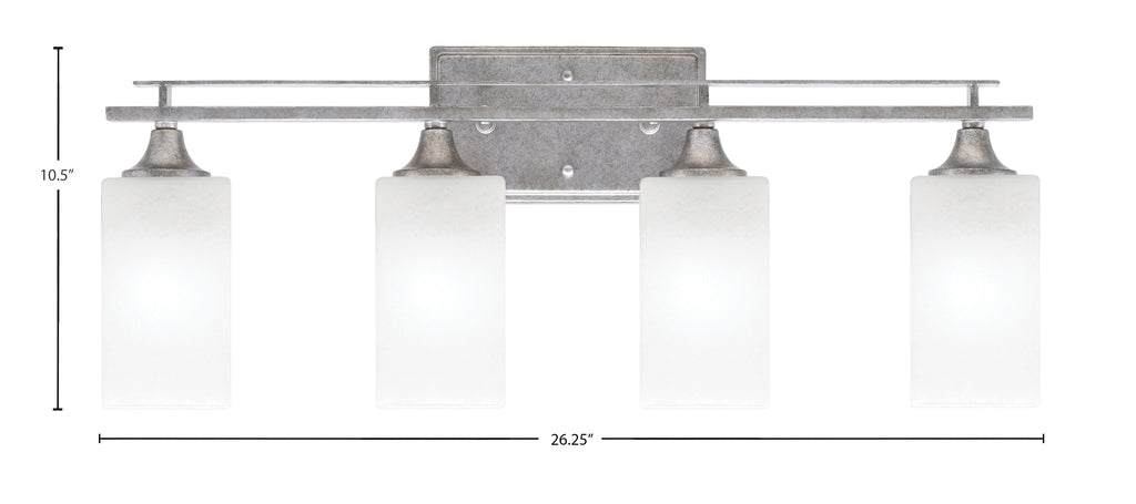 Uptowne Four Light Bath Bar in Aged Silver with 3.5" Square White Marble Shade