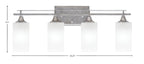 Uptowne Four Light Bath Bar in Aged Silver with 3.5" Square White Marble Shade