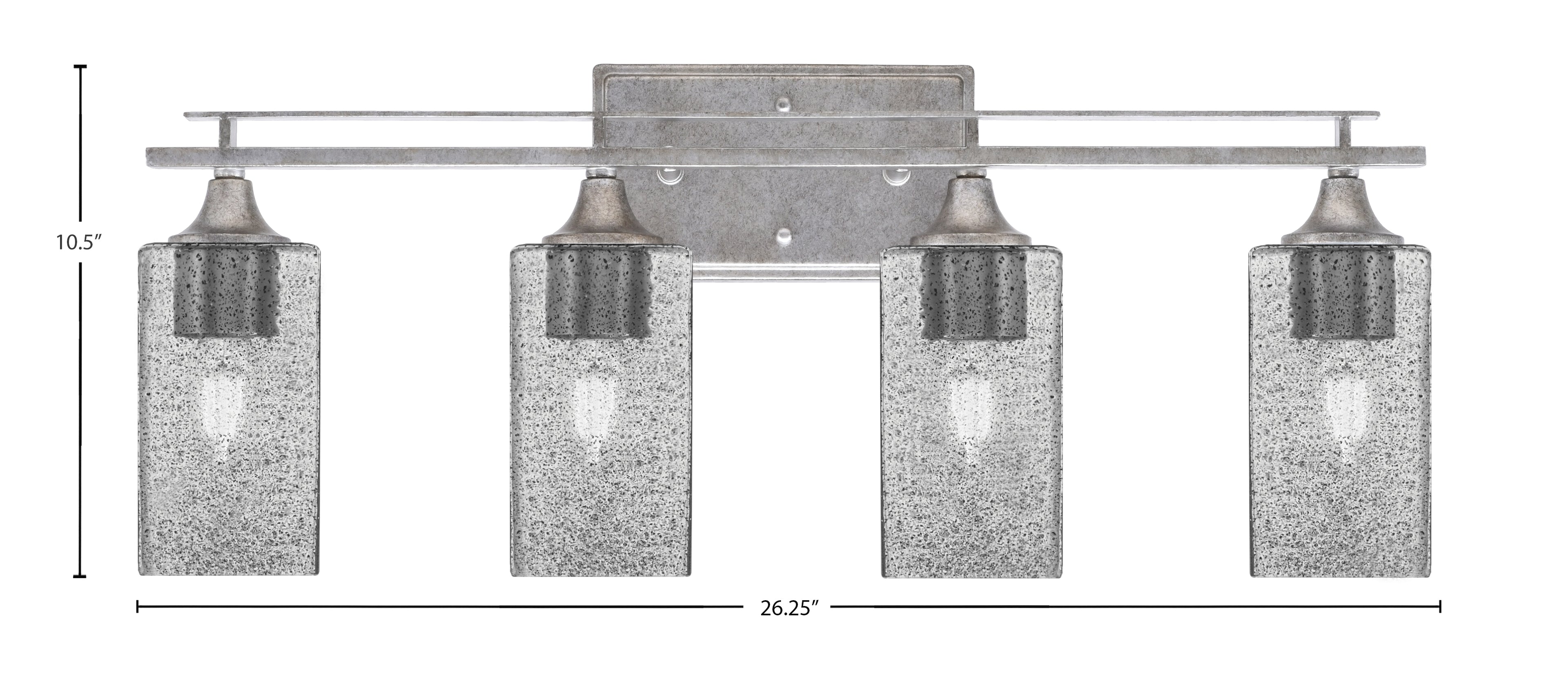Uptowne Four Light Bath Bar in Aged Silver with 3.5" Square Smoke Bubble Shade