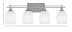 Uptowne Four Light Bath Bar in Aged Silver with 5" White Linen Shade