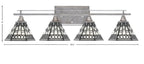 Uptowne Four Light Bath Bar in Aged Silver with 7" Pewter Art Glass Shade