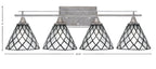 Uptowne Four Light Bath Bar in Aged Silver with 7" Diamond Ice Art Glass Shade