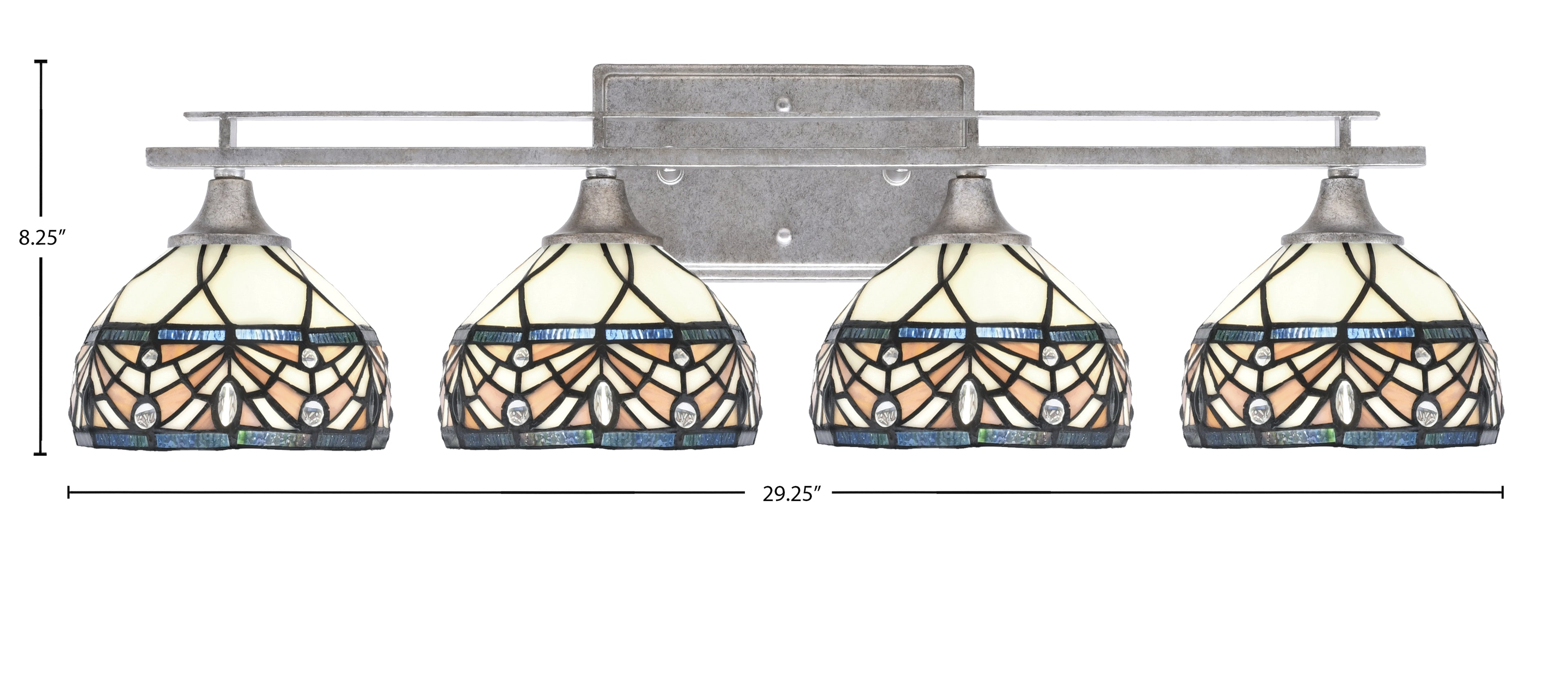Uptowne Four Light Bath Bar in Aged Silver with 7" Royal Merlot Art Glass Shade