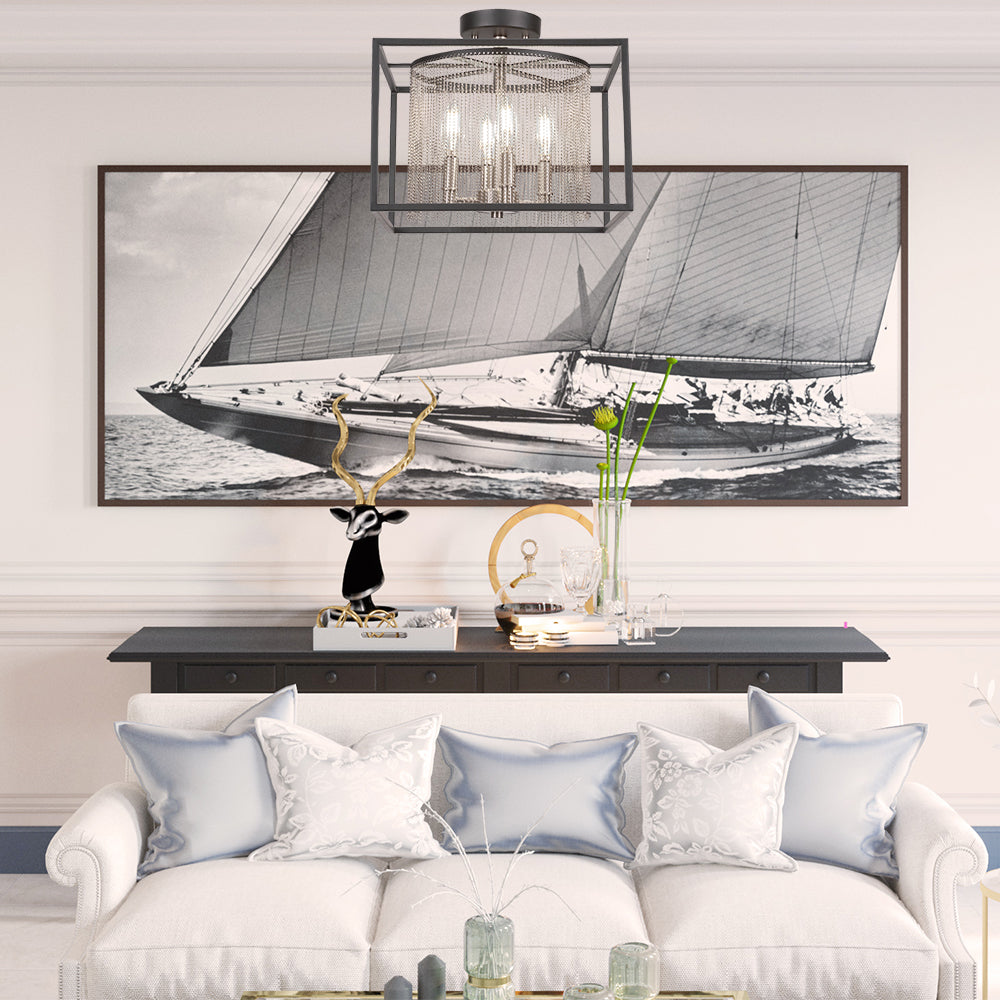 Cadina Four Light Semi-Flush Mount in Matte Black & Brushed Nickel