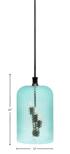 Zola Three Light Pendant in Matte Black with Turquoise Textured Shade