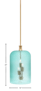 Zola Three Light Pendant in New Age Brass with Turquoise Textured Shade