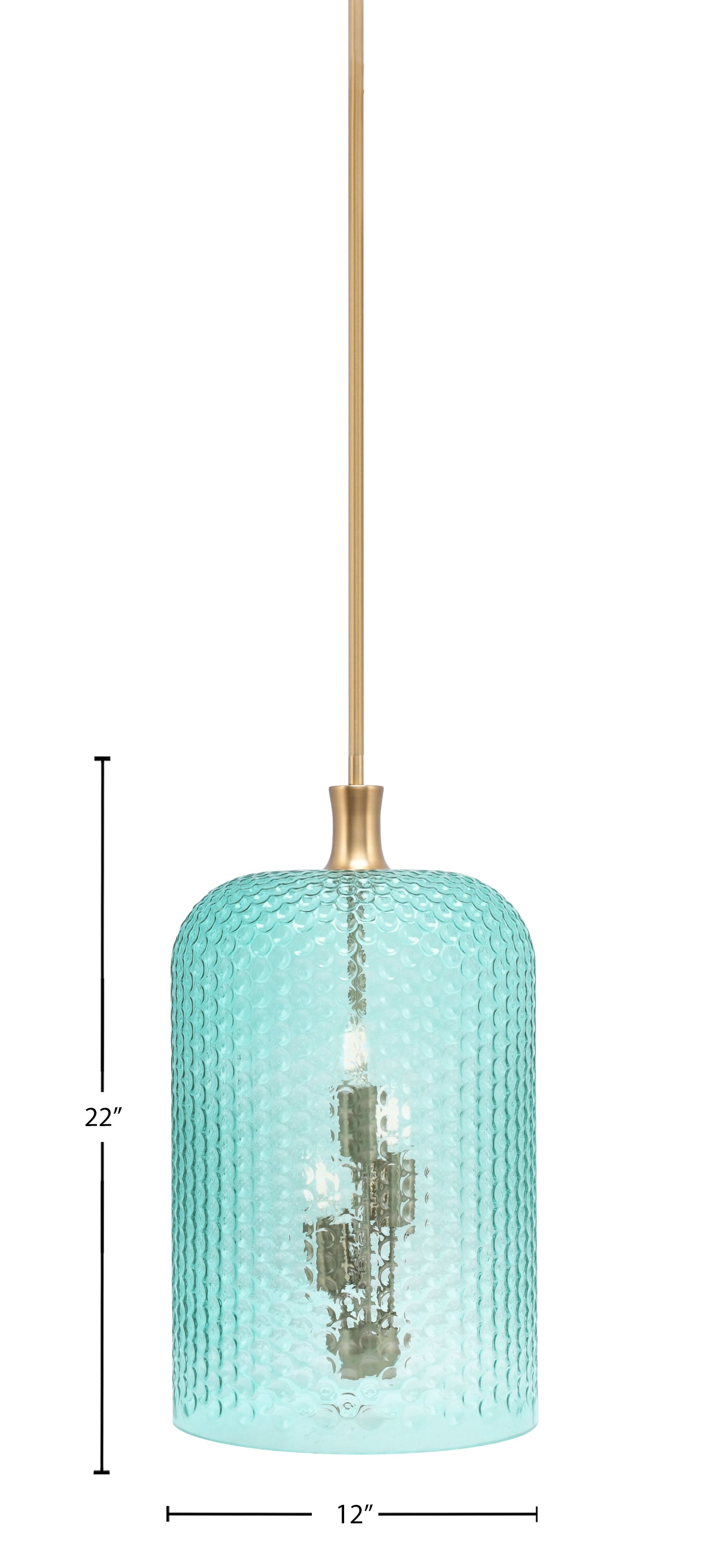 Zola Three Light Pendant in New Age Brass with Turquoise Textured Shade