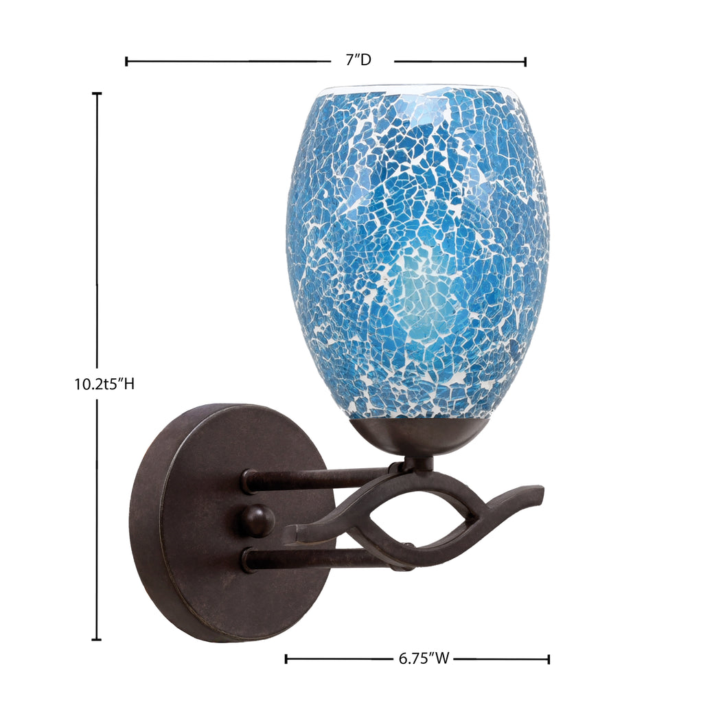 Revo One Light Wall Sconce in Dark Granite with 5" Turquoise Fusion Shade