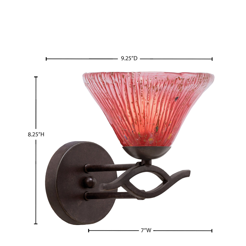 Revo One Light Wall Sconce in Dark Granite with 7" Raspberry Crystal Shade
