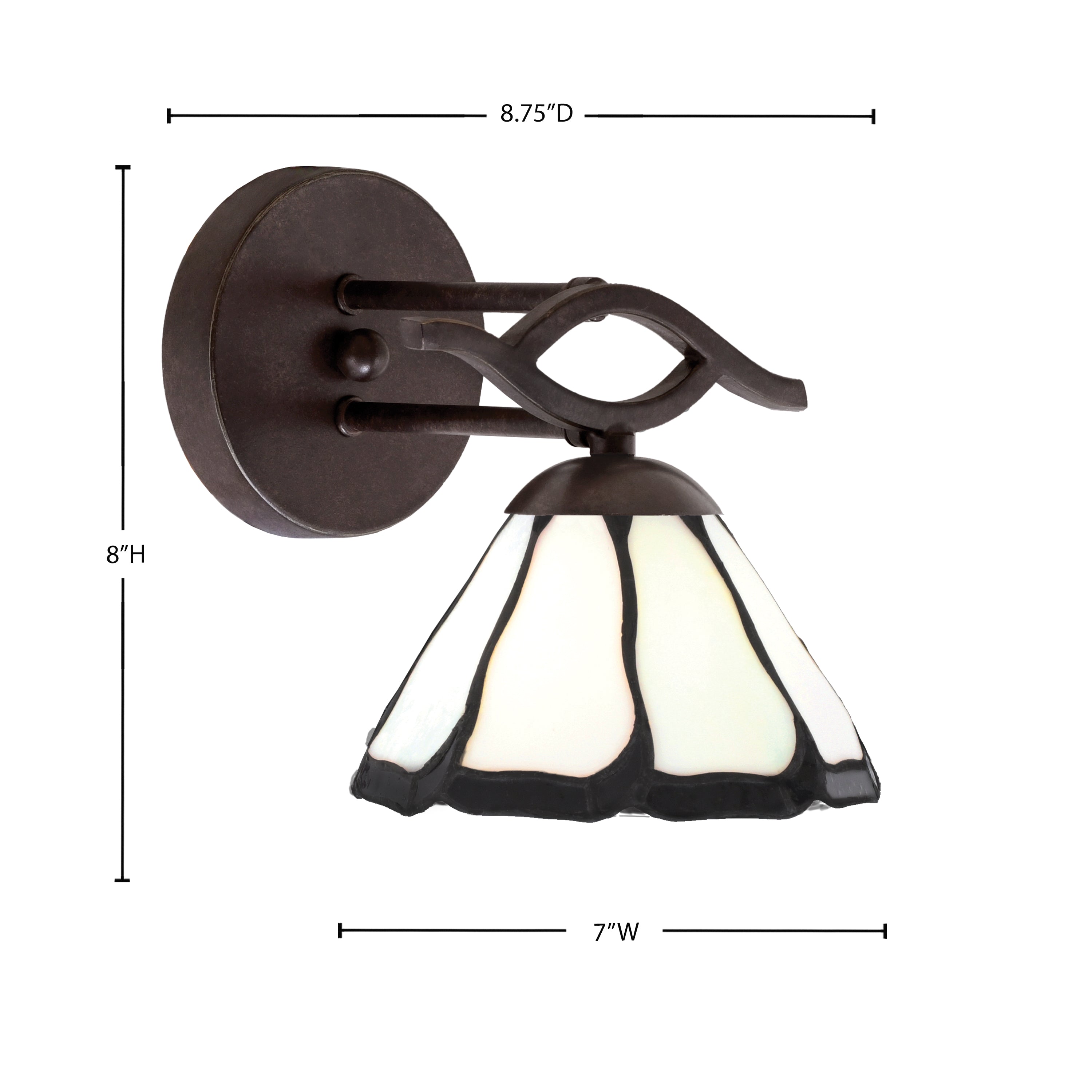 Revo One Light Wall Sconce in Dark Granite with 7'' Pearl & Black Flair Art Glass Shade