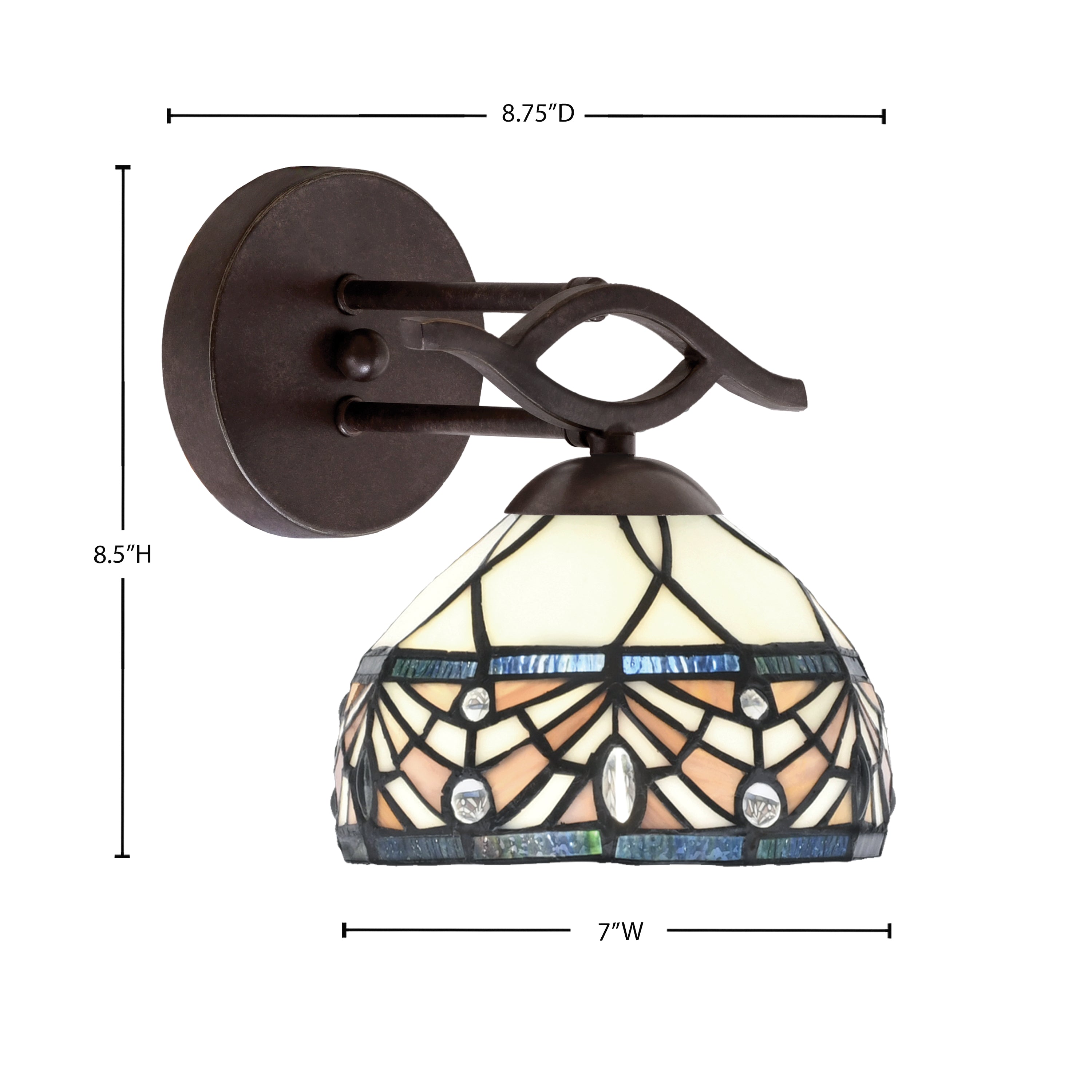 Revo One Light Wall Sconce in Dark Granite with 7" Royal Merlot Art Glass Shade