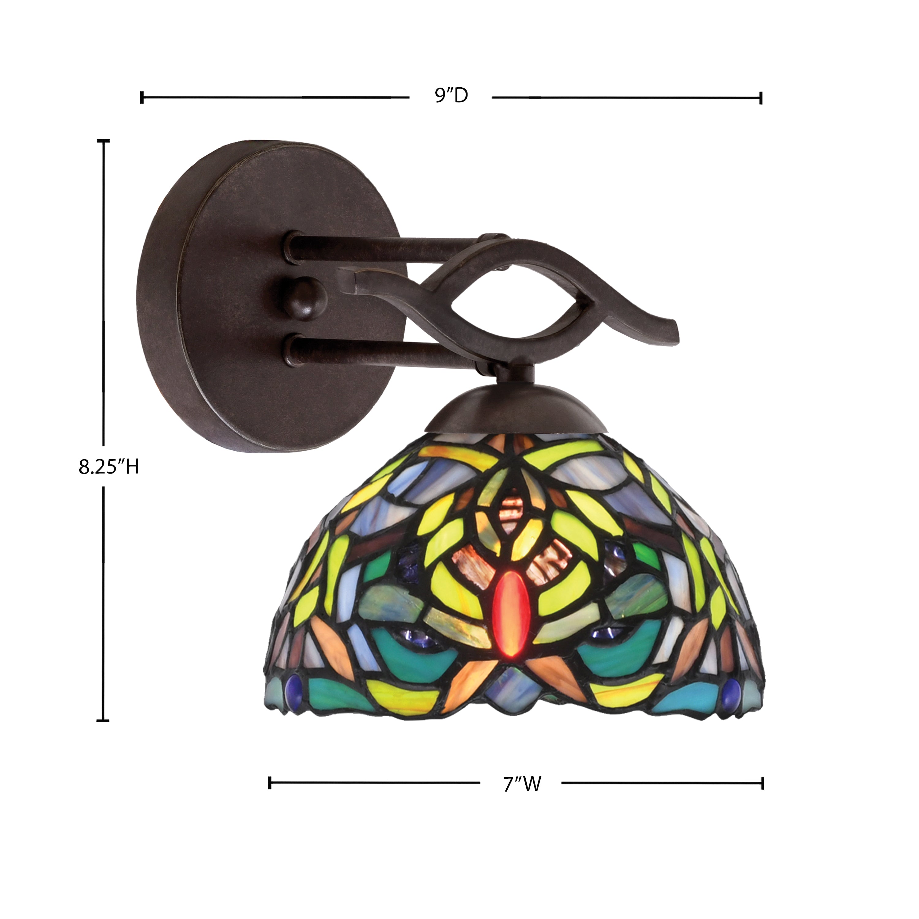 Revo One Light Wall Sconce in Dark Granite with 7'' Kaleidoscope Art Glass Shade