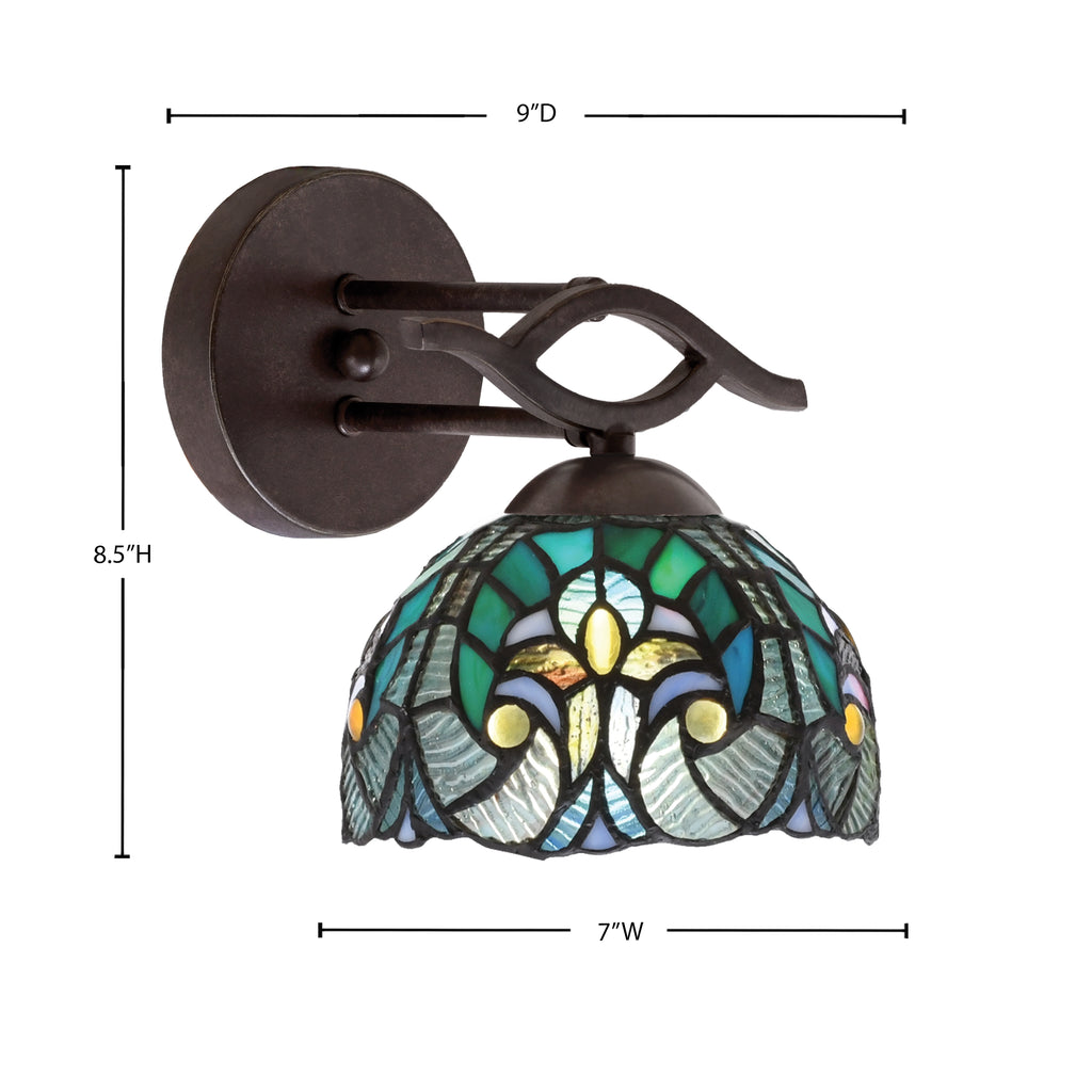 Revo One Light Wall Sconce in Dark Granite with 7" Turquoise Cypress Art Glass Shade