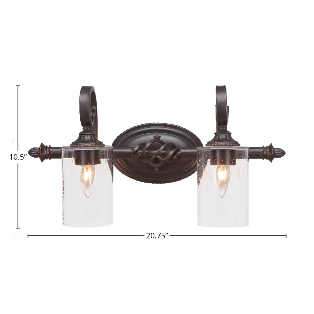 Eleganté Two Light Bath Bar in Dark Granite with 4" Clear Bubble Shade