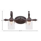 Eleganté Two Light Bath Bar in Dark Granite with 4" Clear Bubble Shade