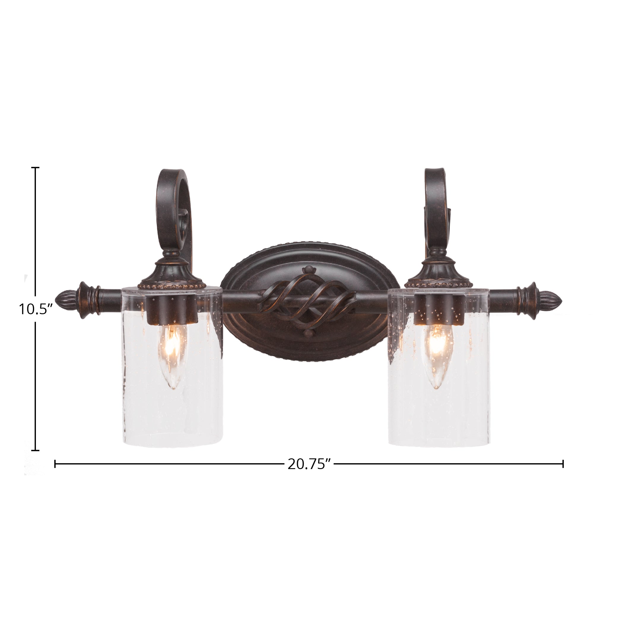 Eleganté Two Light Bath Bar in Dark Granite with 4" Clear Bubble Shade