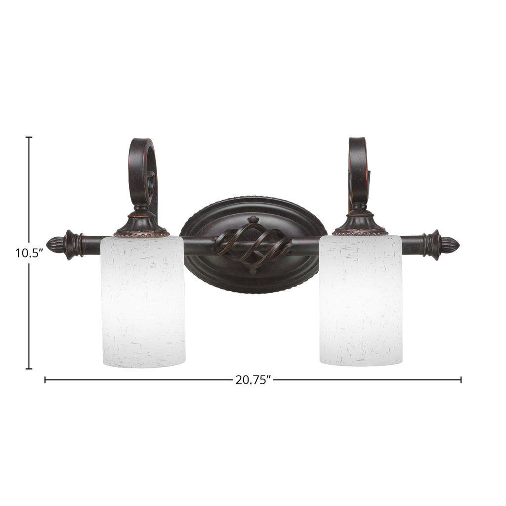 Eleganté Two Light Bath Bar in Dark Granite with 4" White Muslin Shade
