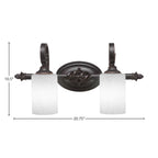 Eleganté Two Light Bath Bar in Dark Granite with 4" White Muslin Shade