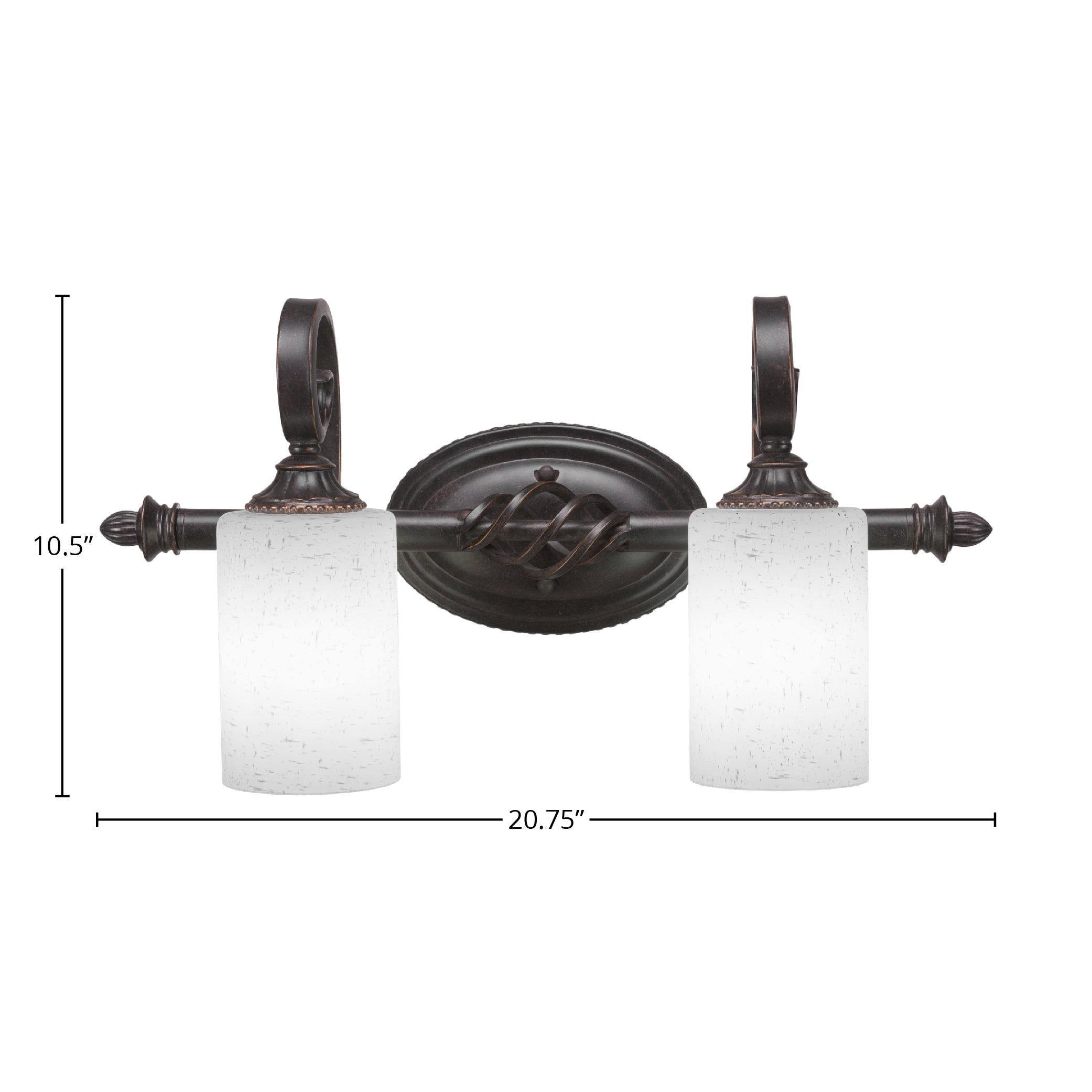 Eleganté Two Light Bath Bar in Dark Granite with 4" White Muslin Shade