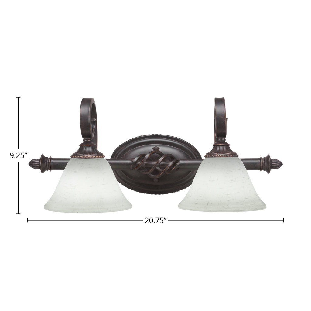 Eleganté Two Light Bath Bar in Dark Granite with 7" White Muslin Shade
