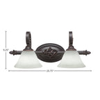 Eleganté Two Light Bath Bar in Dark Granite with 7" White Muslin Shade
