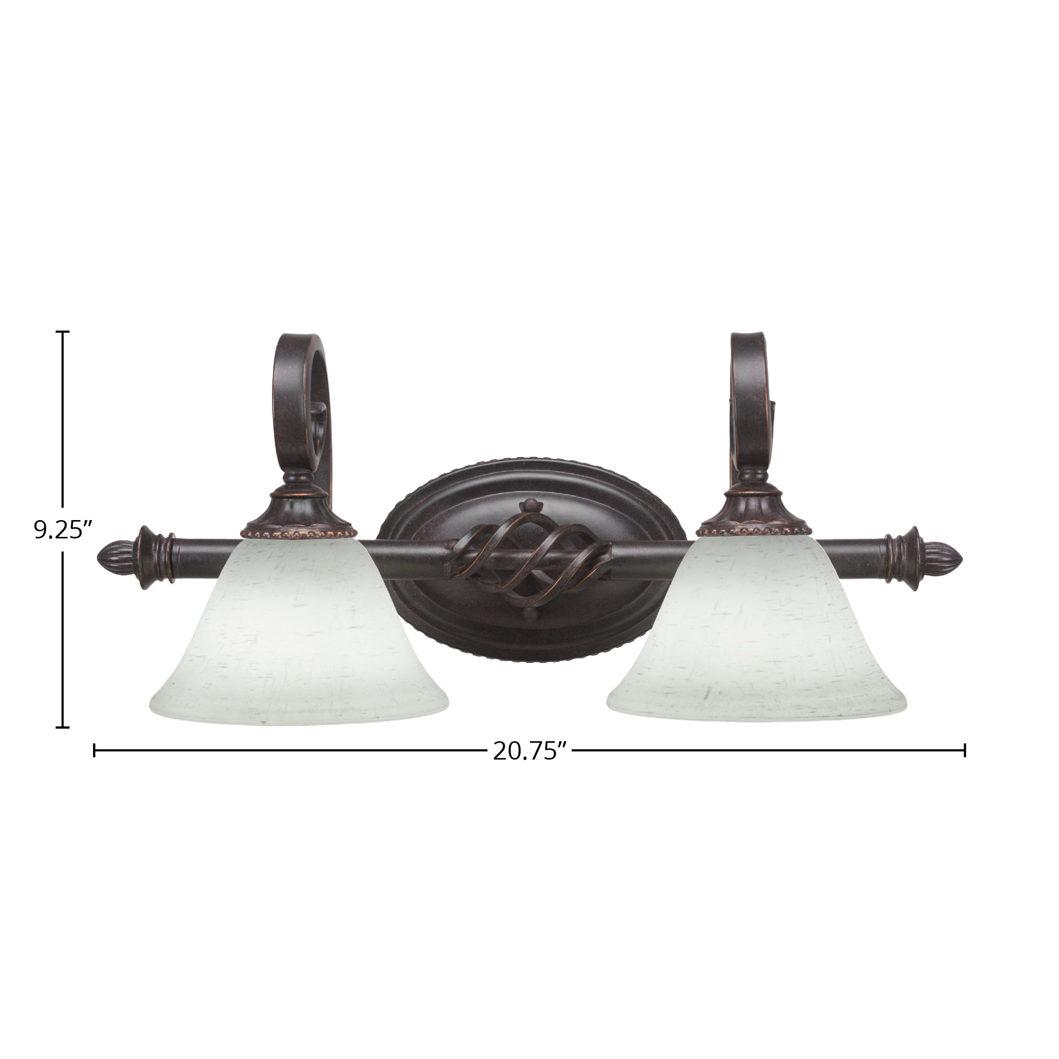 Eleganté Two Light Bath Bar in Dark Granite with 7" White Muslin Shade