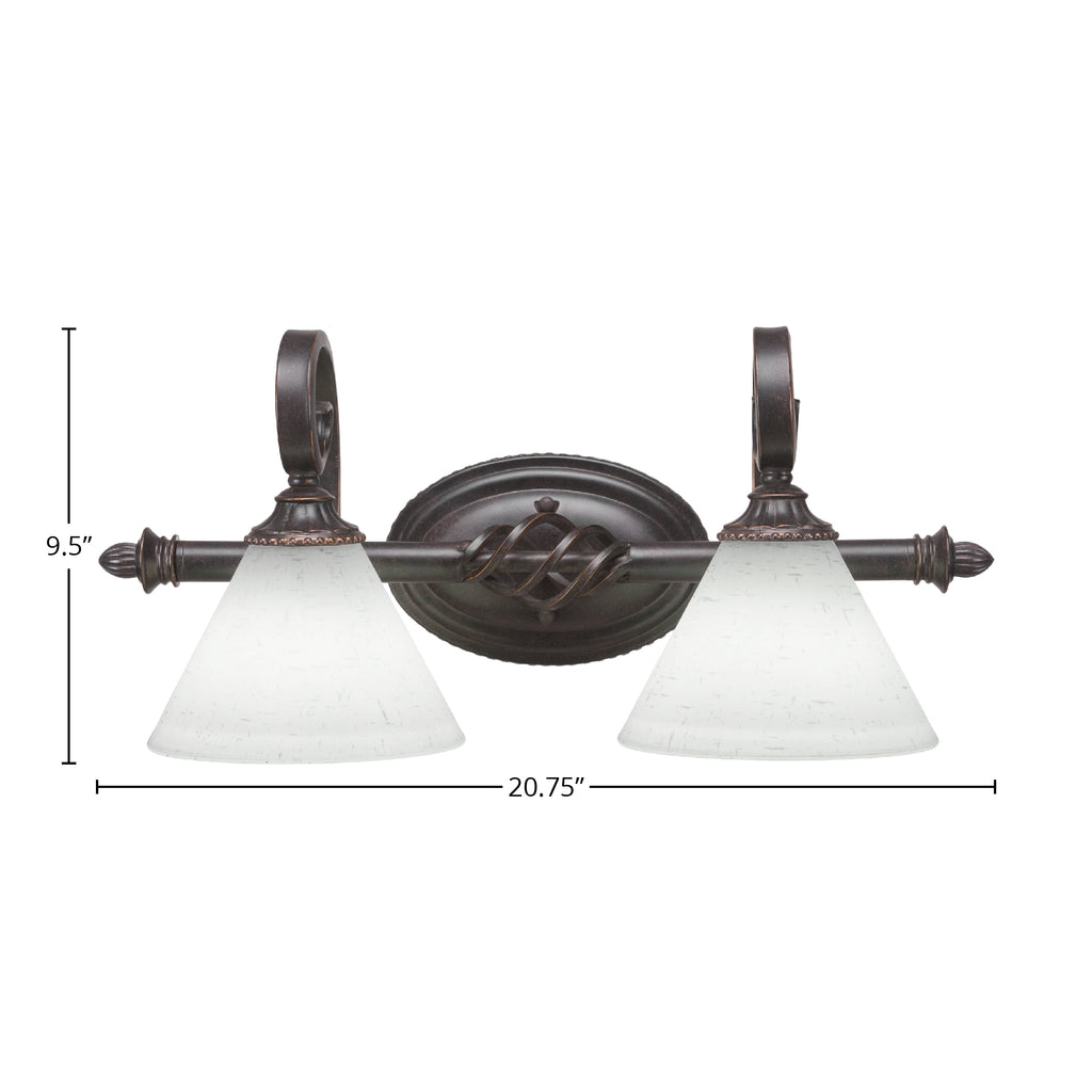 Eleganté Two Light Bath Bar in Dark Granite with 7" White Muslin Shade
