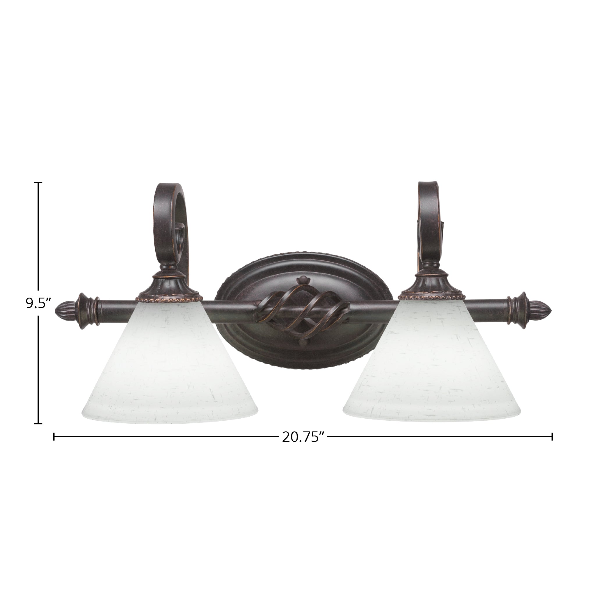 Eleganté Two Light Bath Bar in Dark Granite with 7" White Muslin Shade