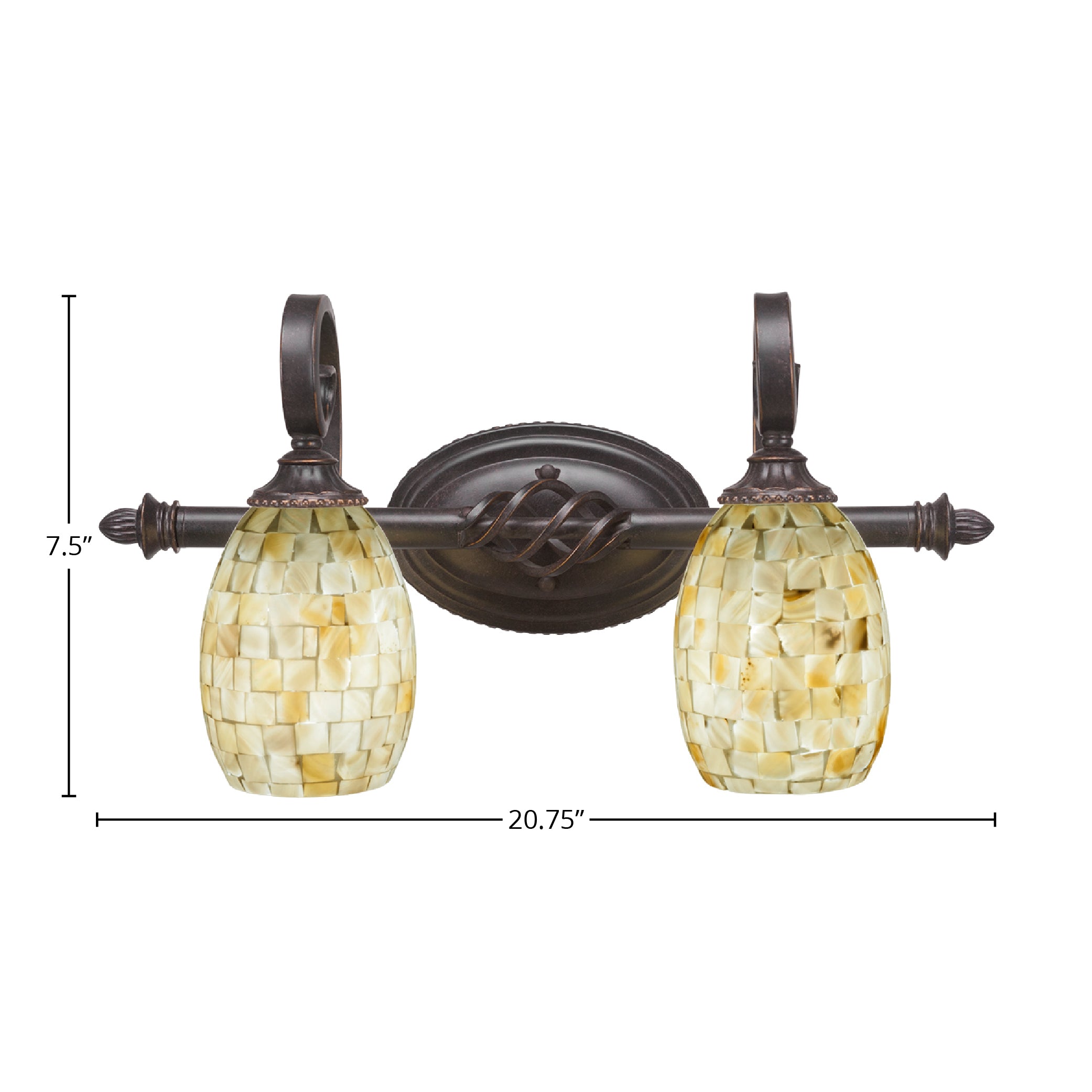 Eleganté Two Light Bath Bar in Dark Granite with 5" Ivory Glaze Seashell Shade