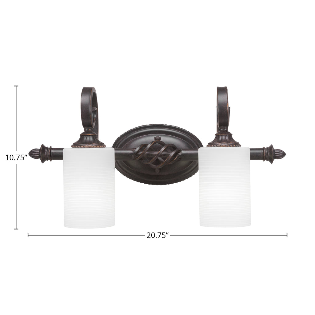 Eleganté Two Light Bath Bar in Dark Granite with 4" White Matrix Shade