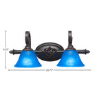 Eleganté Two Light Bath Bar in Dark Granite with 7" Blue Italian Shade
