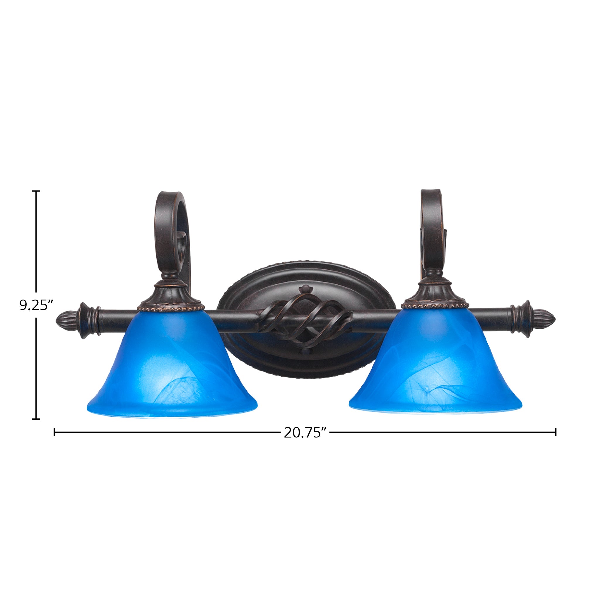Eleganté Two Light Bath Bar in Dark Granite with 7" Blue Italian Shade