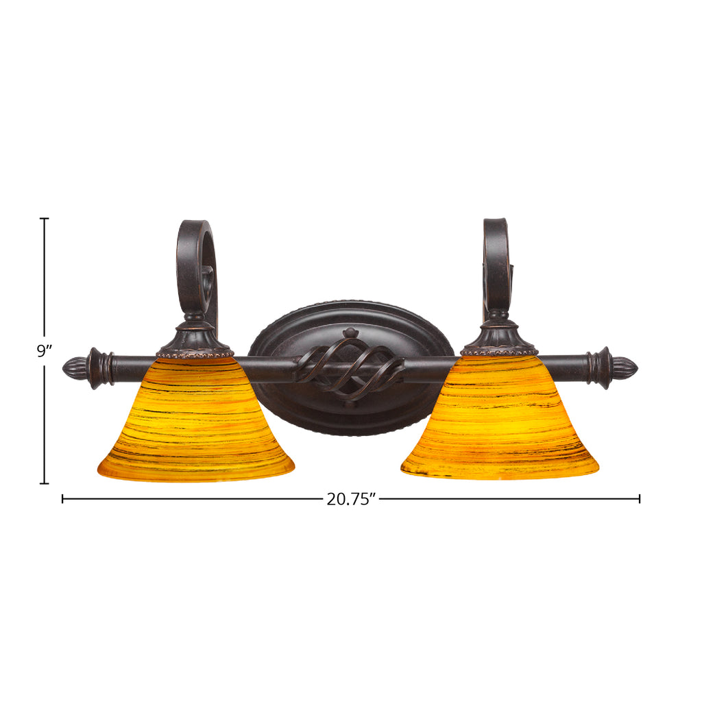 Eleganté Two Light Bath Bar in Dark Granite with 7" Firré Saturn Shade