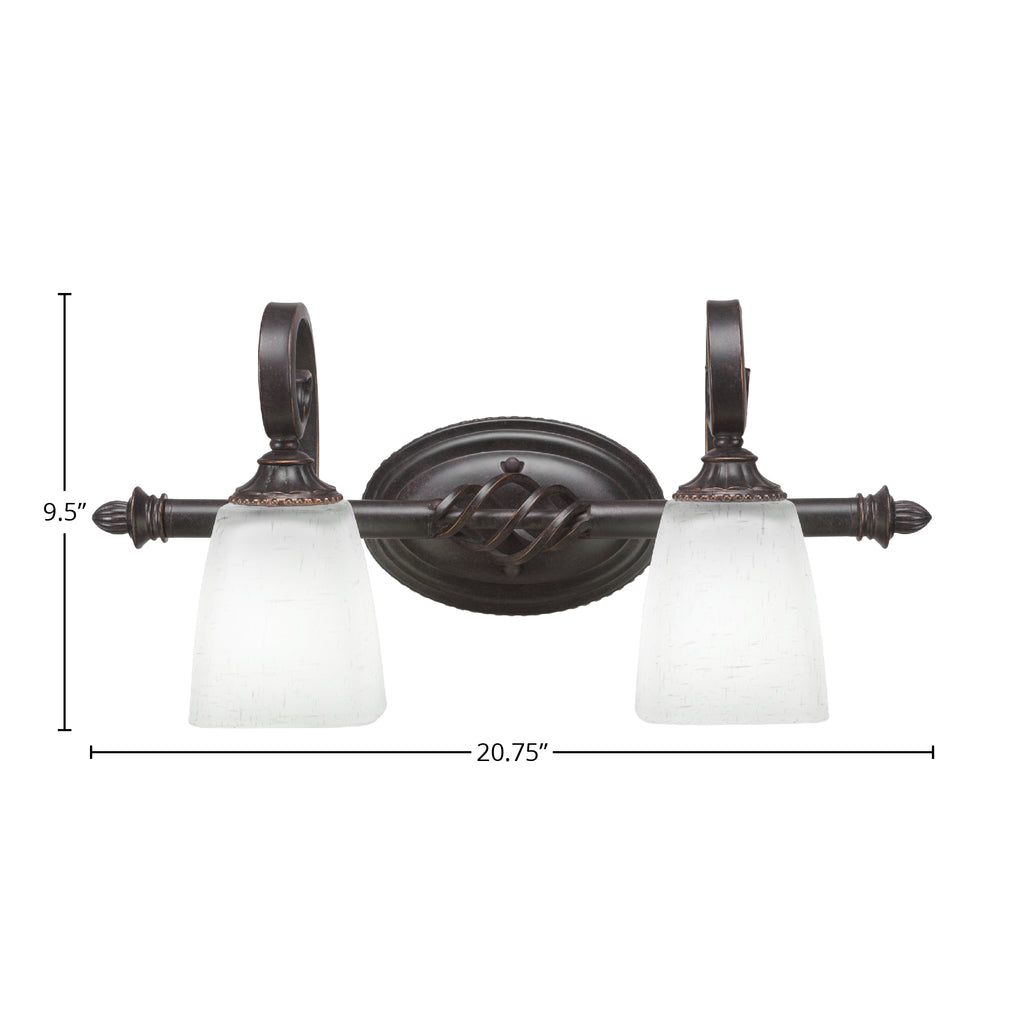 Eleganté Two Light Bath Bar in Dark Granite with 4.5" Square White Muslin Shade