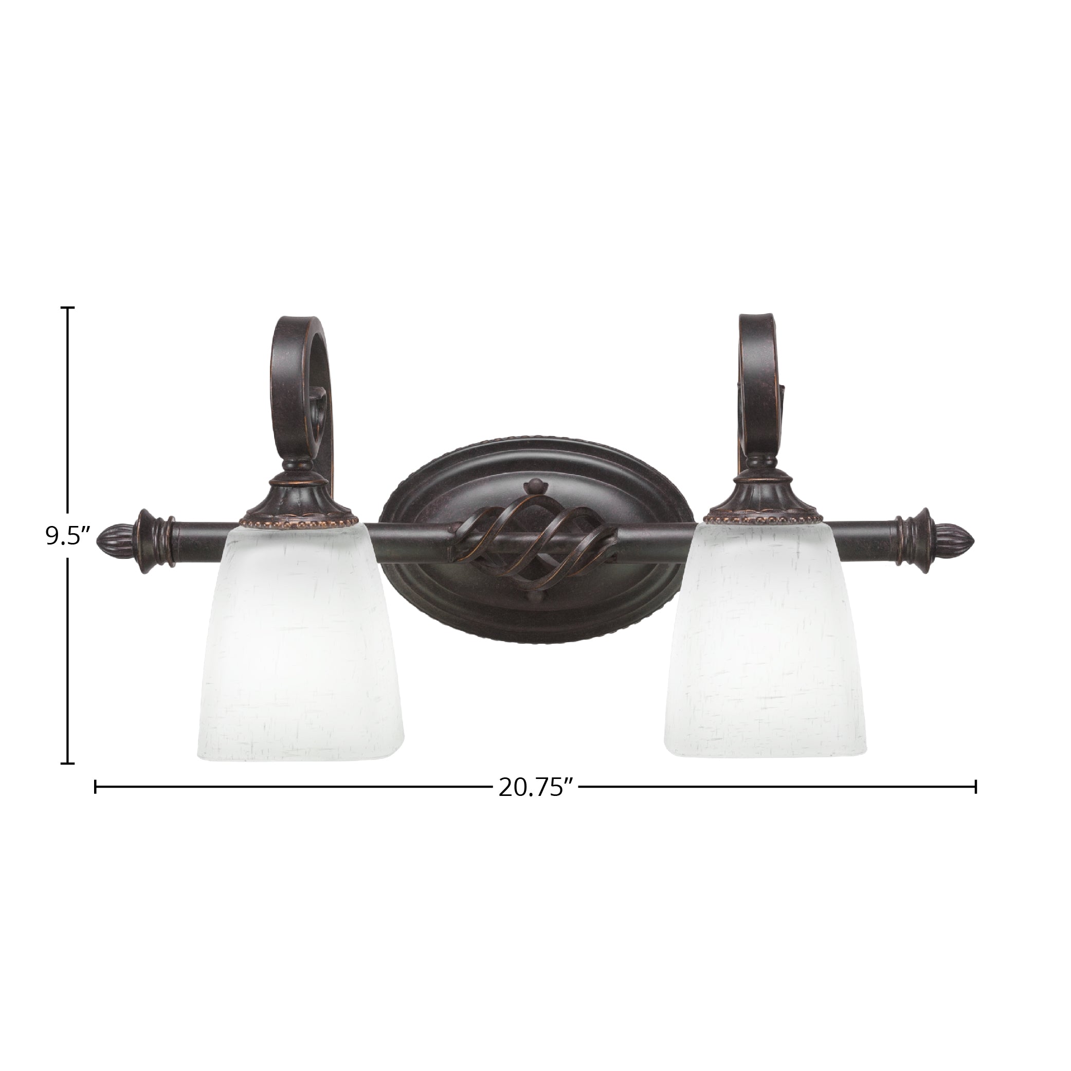 Eleganté Two Light Bath Bar in Dark Granite with 4.5" Square White Muslin Shade