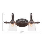 Eleganté Two Light Bath Bar in Dark Granite with 4.5" Square Clear Bubble Shade