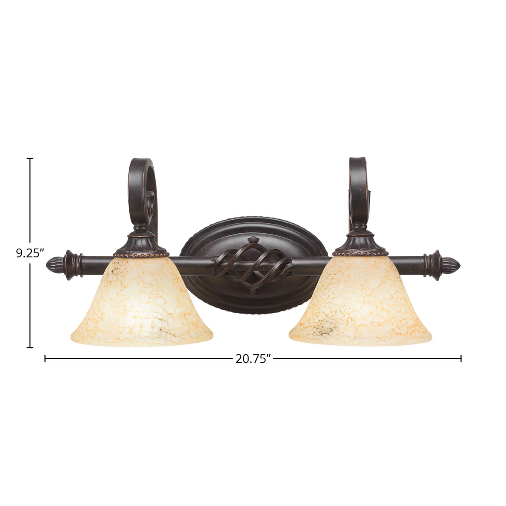 Eleganté Two Light Bath Bar in Dark Granite with 7" Italian Marble Shade