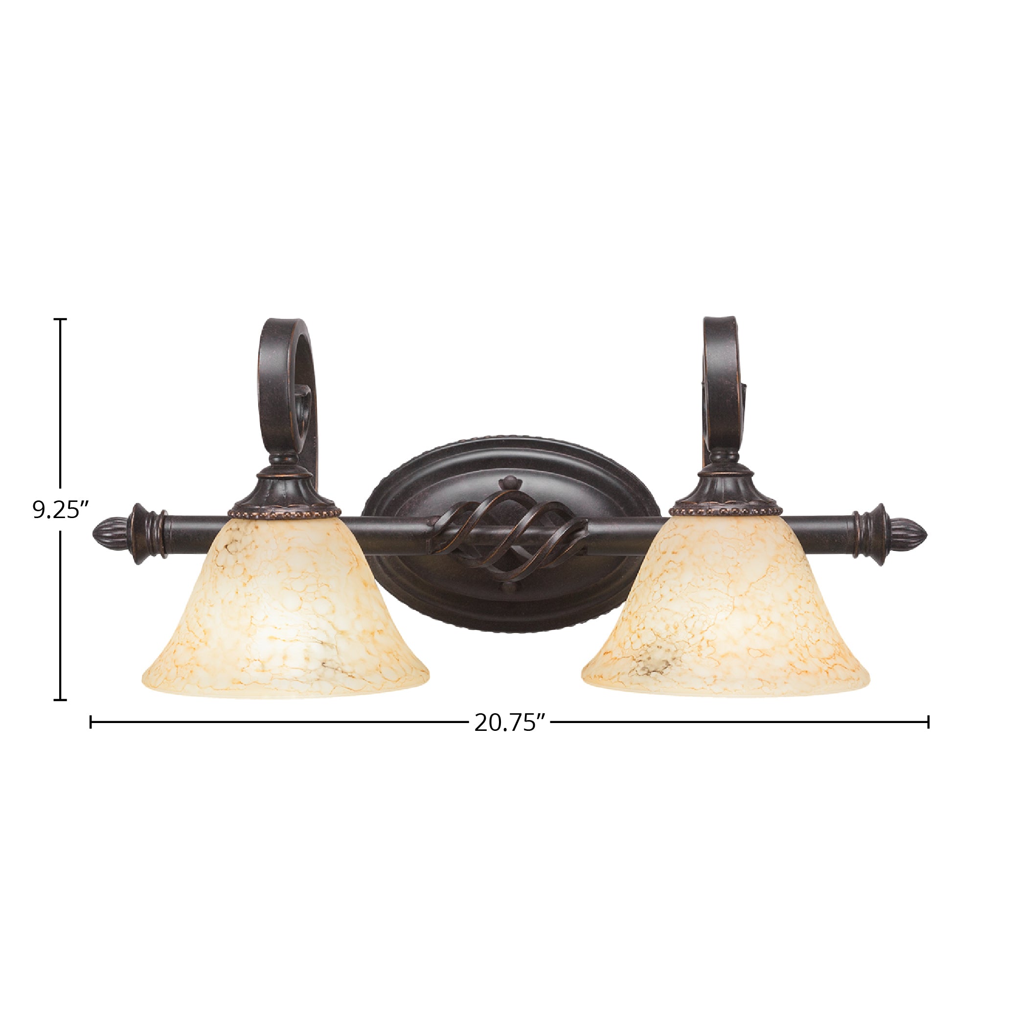 Eleganté Two Light Bath Bar in Dark Granite with 7" Italian Marble Shade