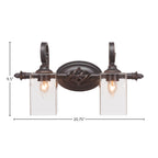 Eleganté Two Light Bath Bar in Dark Granite with 4" Square Clear Bubble Shade