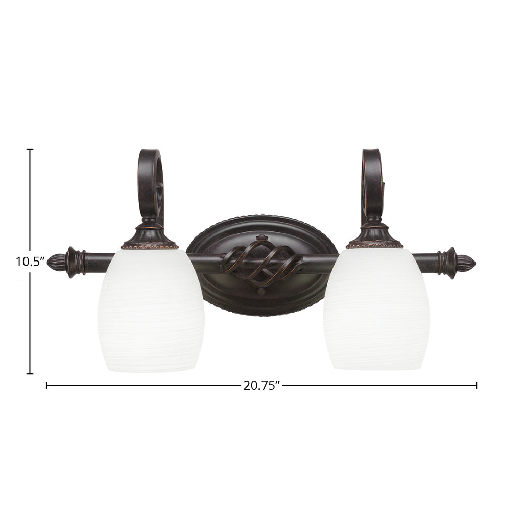 Eleganté Two Light Bath Bar in Dark Granite with 5" White Linen Shade
