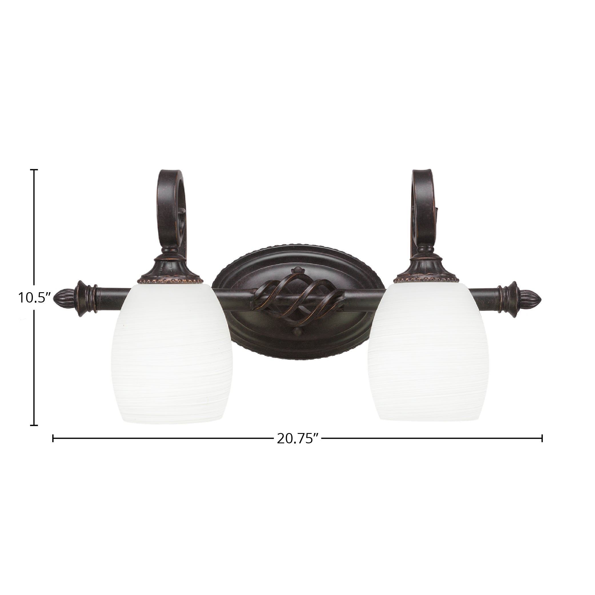 Eleganté Two Light Bath Bar in Dark Granite with 5" White Linen Shade