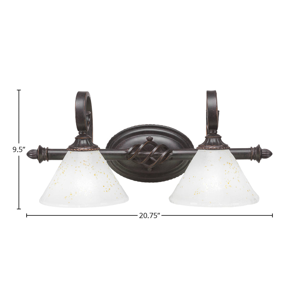 Eleganté Two Light Bath Bar in Dark Granite with 7" Gold Ice Shade