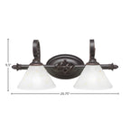 Eleganté Two Light Bath Bar in Dark Granite with 7" Gold Ice Shade