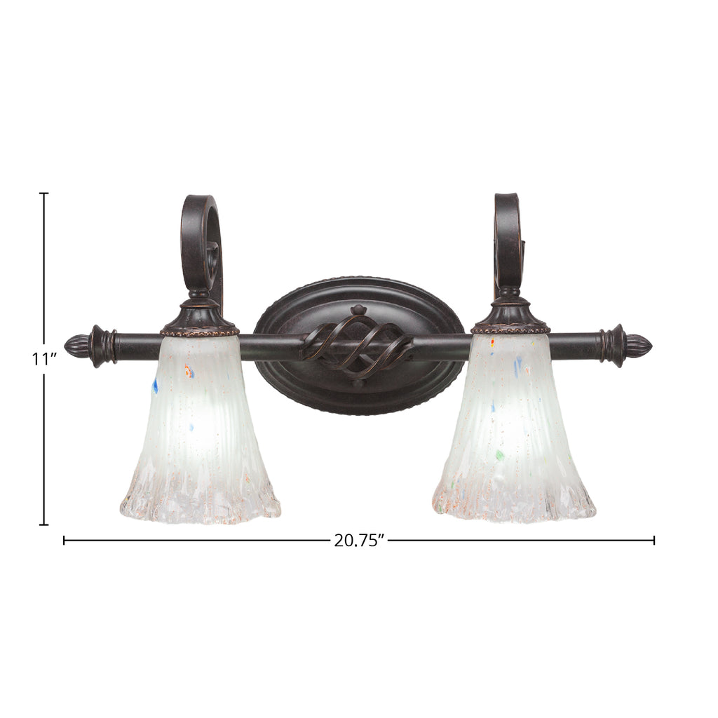 Eleganté Two Light Bath Bar in Dark Granite with 5.5" Fluted Frosted Crystal Shade