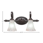 Eleganté Two Light Bath Bar in Dark Granite with 5.5" Fluted Frosted Crystal Shade