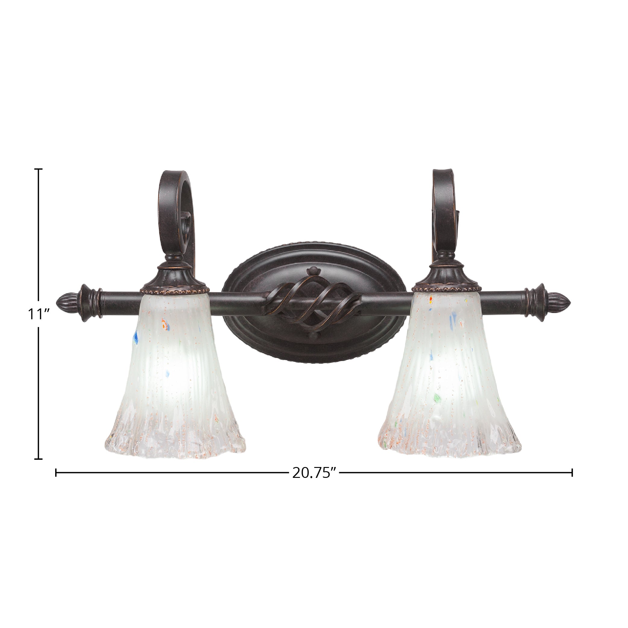 Eleganté Two Light Bath Bar in Dark Granite with 5.5" Fluted Frosted Crystal Shade