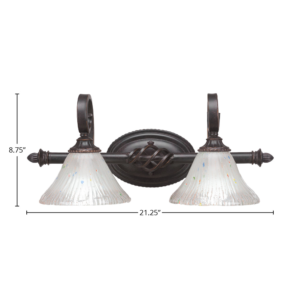 Eleganté Two Light Bath Bar in Dark Granite with 7" Frosted Crystal Shade