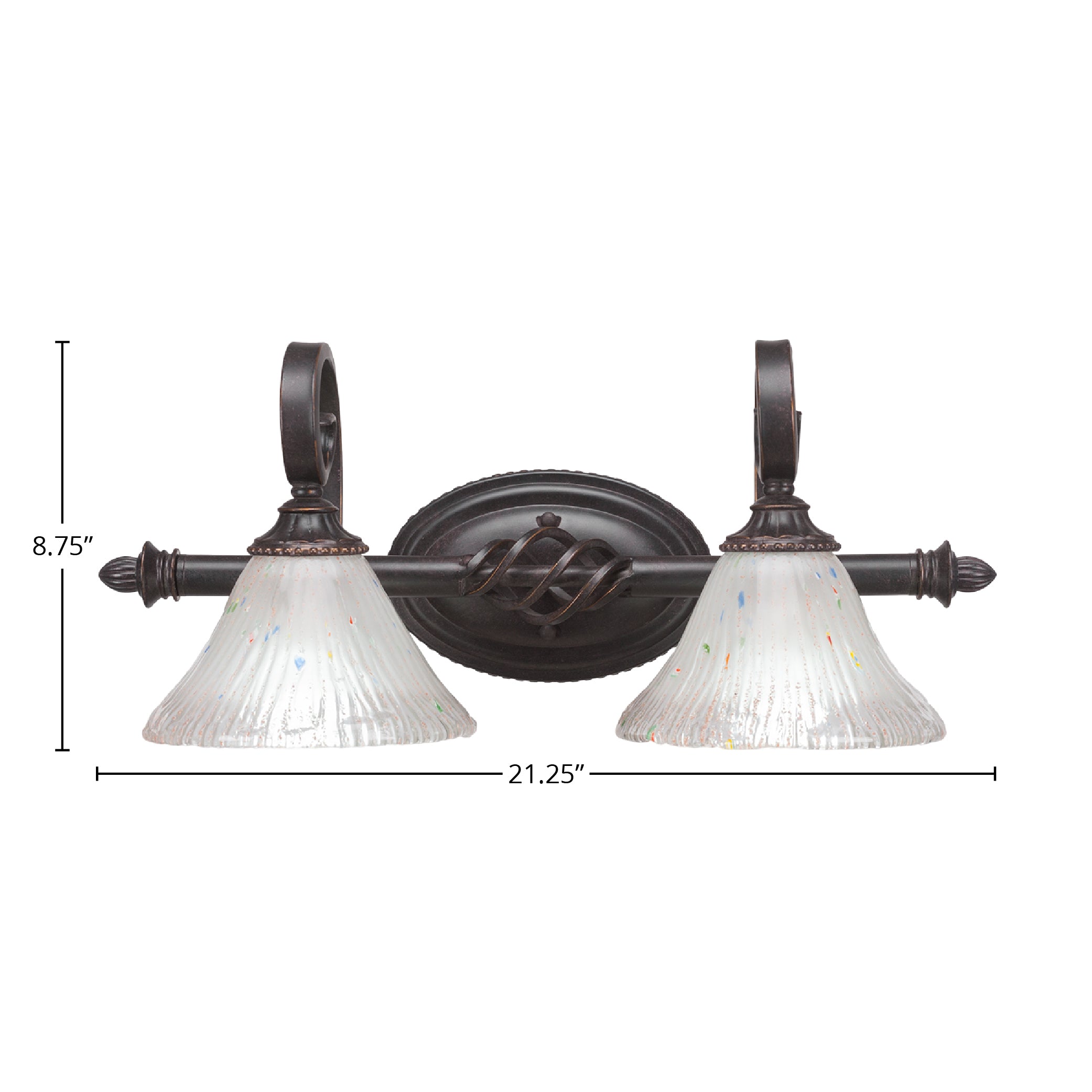 Eleganté Two Light Bath Bar in Dark Granite with 7" Frosted Crystal Shade