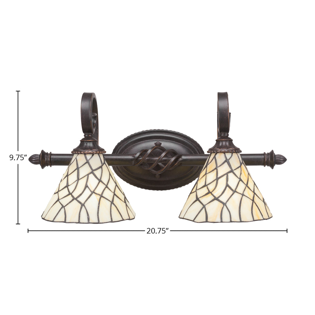 Eleganté Two Light Bath Bar in Dark Granite with 7" Sandhill Art Glass Shade