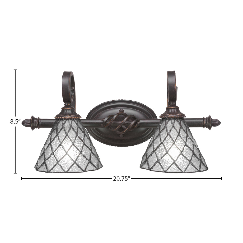 Eleganté Two Light Bath Bar in Dark Granite with 7" Diamond Ice Art Glass Shade